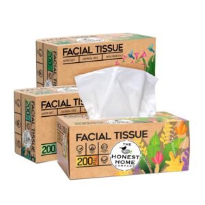 Honest Home 2 Ply Facial Tissue Paper Box | 600 Pulls | 200 Pulls x 3 boxes | Soft And Highly Absorbent | 100% Natural Virgin Fibre