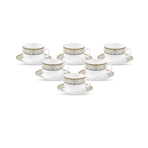 La Opala Diva, Sovrana Collection Opal Glass Crockery | Cup & Saucer, Set of 12 | Moroccan Gold, 160 ml | for Tea & Coffee | Microwave Safe | 100% Vegetarian | Extra Strong | Super Light | Super White