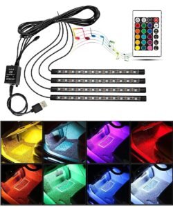 4 in 1 Waterproof RGB LED Strip Light for Car Interior Sound Activation Remote Control