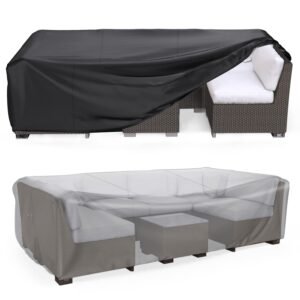 Mrrihand Heavy Duty Patio Furniture Covers, Waterproof, Fits Most Furniture, 89.7″L x 62.2″W x 28.3″H, Black, Oxford Cloth
