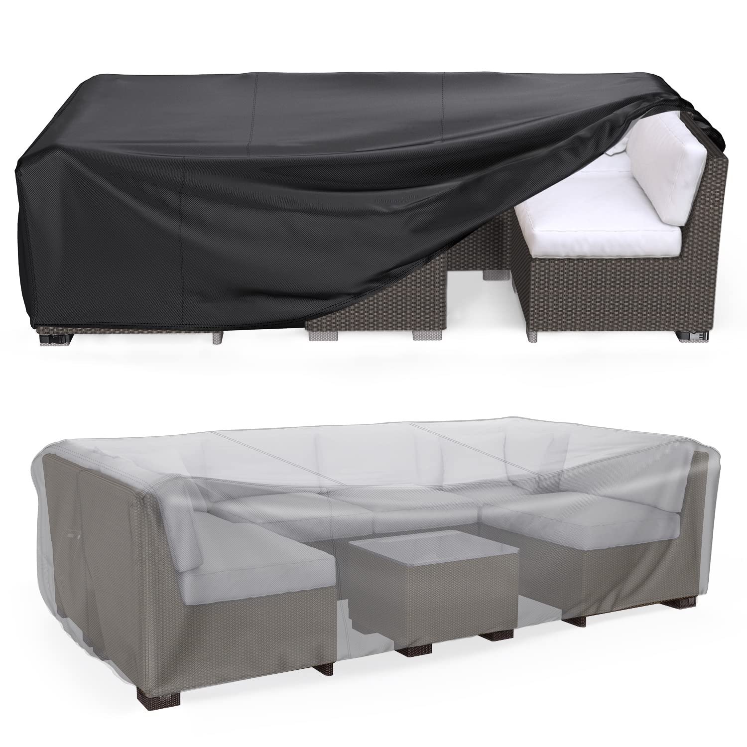 Mrrihand Heavy Duty Patio Furniture Covers, Waterproof, Fits Most Furniture, 89.7″L x 62.2″W x 28.3″H, Black, Oxford Cloth
