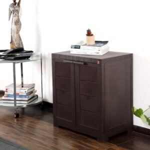 Cello Novelty Compact Plastic Cabinet with Dustproof Doors| 3 Year Warranty | Almirah, Cupboard, Wardrobe for Home, Living Room, Bedroom, Kitchen, Office, Outdoor| Ice Brown Colour