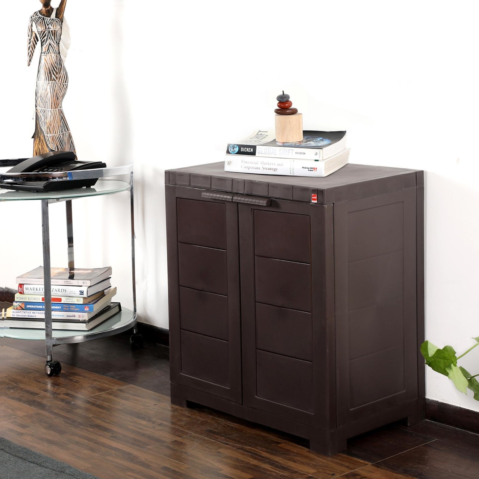 Cello Novelty Compact Plastic Cabinet with Dustproof Doors| 3 Year Warranty | Almirah, Cupboard, Wardrobe for Home, Living Room, Bedroom, Kitchen, Office, Outdoor| Ice Brown Colour