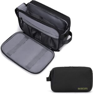 Handcuffs Multi-Pocket Toiletry Bag for Men & Women, Travel Pouch for Toiletries Shaving Kit & Cosmetics, Water Resistance Pouch, Travel Pouch for Make Up (Black)
