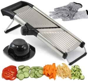 Adjustable Mandoline Slicer by Chef’s INSPIRATIONS. Best for Slicing Food, Fruit and Vegetables. Professional Grade Julienne Slicer. with Cleaning Brush. Stainless Steel