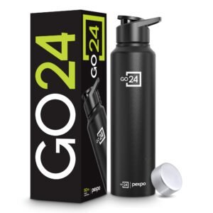 Go24 pexpo Stainless Steel Water Bottle Chromo Knight Black 950ml