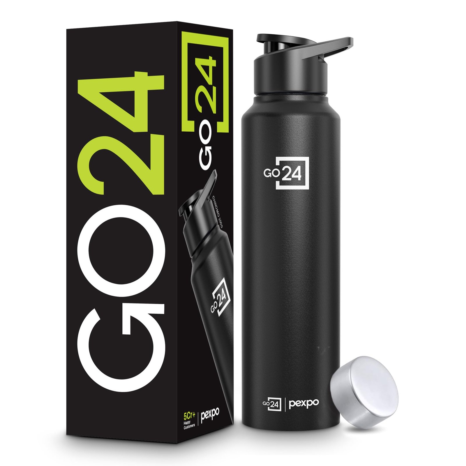 Go24 pexpo Stainless Steel Water Bottle Chromo Knight Black 950ml