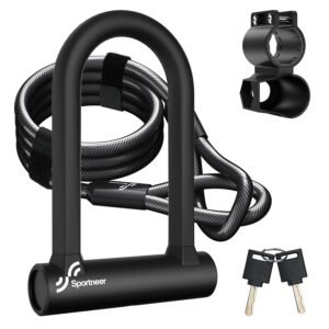 Sportneer Bike Lock: Heavy Duty Anti Theft Bike U Lock with 5ft Steel Cable