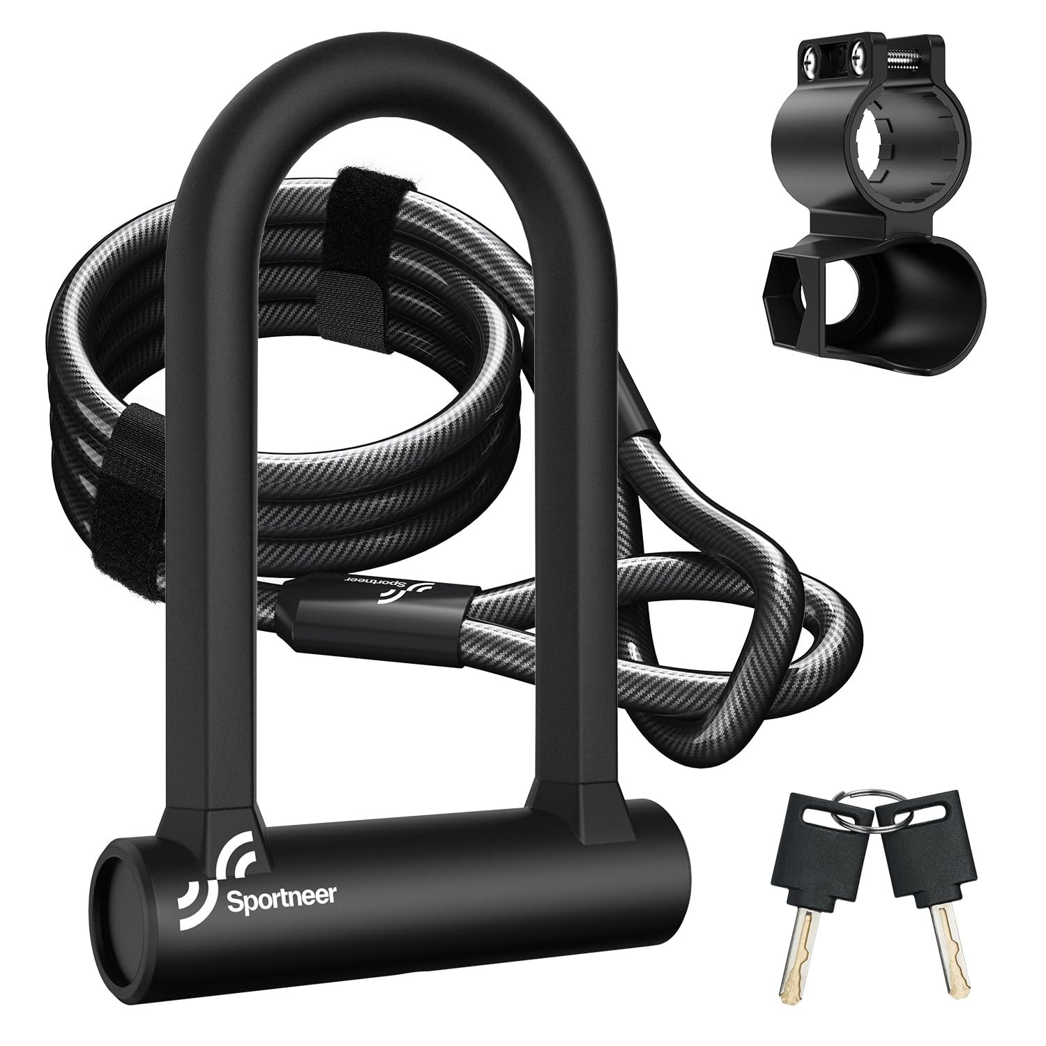 Sportneer Bike Lock: Heavy Duty Anti Theft Bike U Lock with 5ft Steel Cable