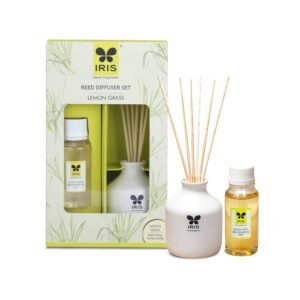 IRIS Home Fragrance,60Ml Lemon Grass Reed Diffuser Set |Free 6 Reeds Sticks of 7.5″|Stress Relief & Aromatherapy |Long-Lasting,Smoke-Free Air Freshener for Home,Bedroom and Office | Ideal for Gifting