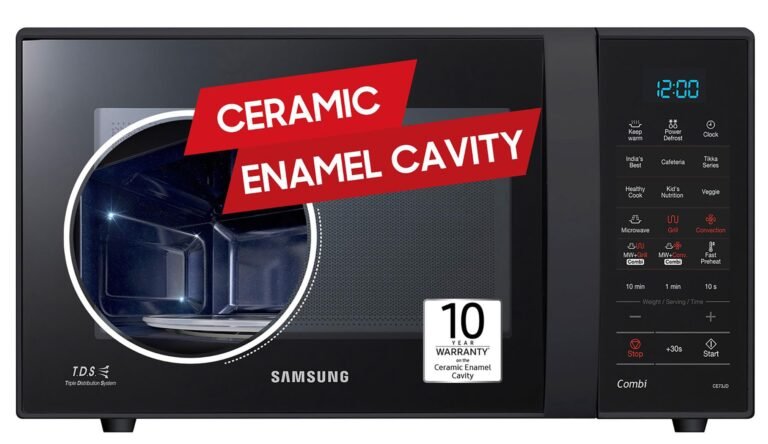 Samsung 21 L, Convection Microwave Oven (CE73JD-B1/XTL, Black, Various Cooking Modes, Pre heat, Eco Mode, Power Defrost, Auto Cook, Wire Rack, Ceramic Enamel Cavity with 10 year warranty)
