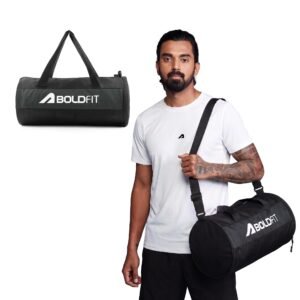 Boldfit Gym Bags for Men with Separate Shoe Compartment Unisex Duffle Bag for Carry & Travel Adjustable for Shoes Towel Duffel Sports Bag for Women & Men 20L – Black Grey