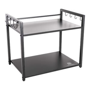 DECOWORLD || Metal Microwave stand || Microwave & OTG Stand for Kitchen Counter|| Double Platform for Extra Storage with hooks|| Kitchen Oven Rack(BLACK)