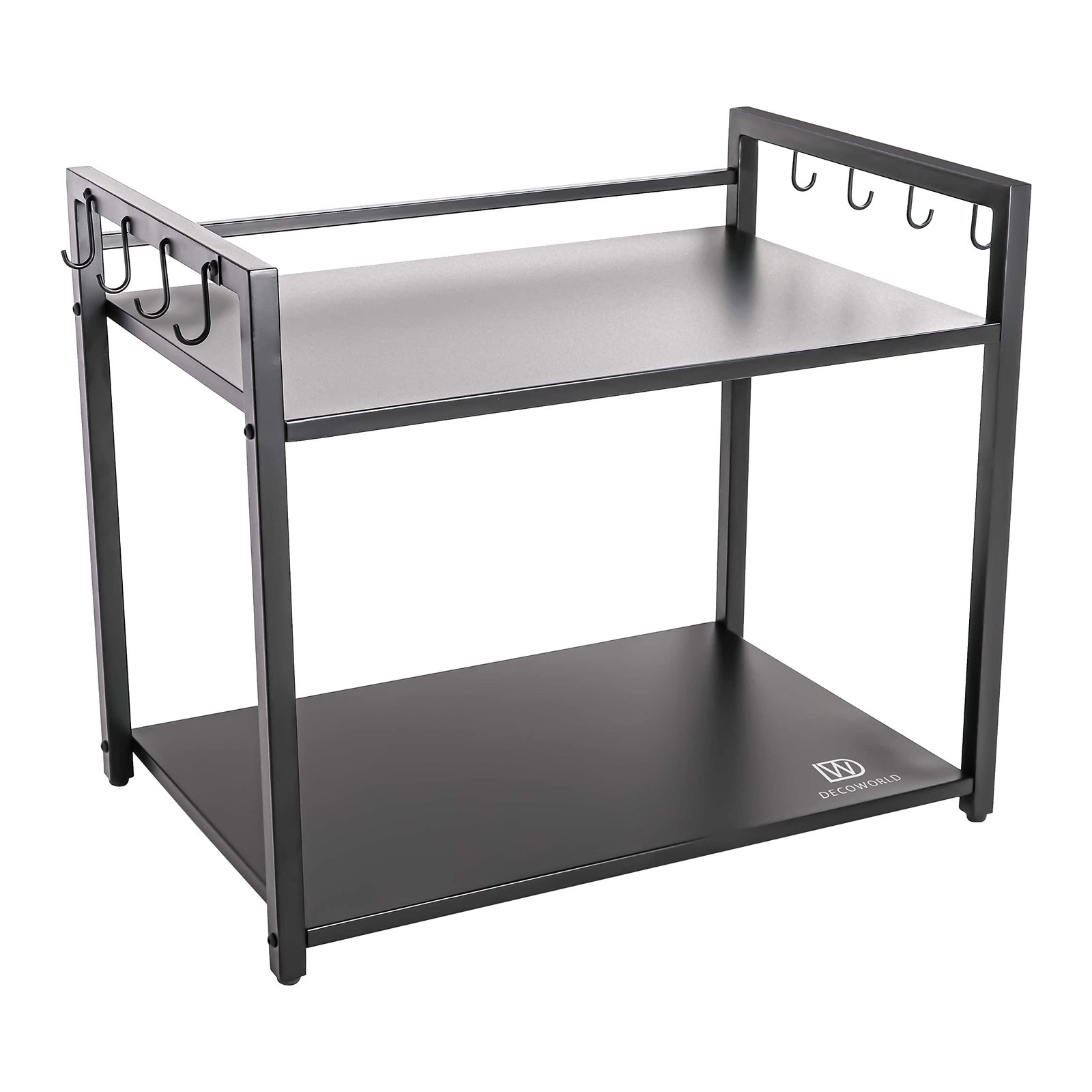 DECOWORLD || Metal Microwave stand || Microwave & OTG Stand for Kitchen Counter|| Double Platform for Extra Storage with hooks|| Kitchen Oven Rack(BLACK)