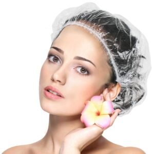 eAmaze Shower Cap (Pack of 100) Free Size – Reusable Shower Caps for Men Women, Larger Thicker Waterproof and Individually Wrapped, Hair Bath Caps for Hotel and Spa, Hair Salon, Home Use, Portable Travel