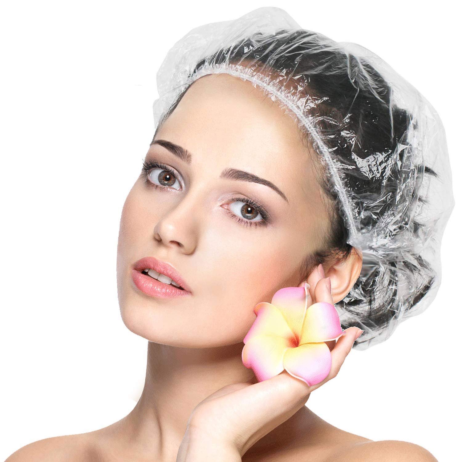 eAmaze Shower Cap (Pack of 100) Free Size – Reusable Shower Caps for Men Women, Larger Thicker Waterproof and Individually Wrapped, Hair Bath Caps for Hotel and Spa, Hair Salon, Home Use, Portable Travel