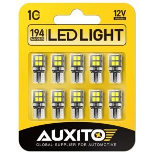 AUXITO 194 LED Light Bulb 6000K White 168 2825 W5W T10 Wedge 14-SMD LED Replacement Bulbs for Car Dome Map Door Courtesy License Plate Lights, Pack of 10