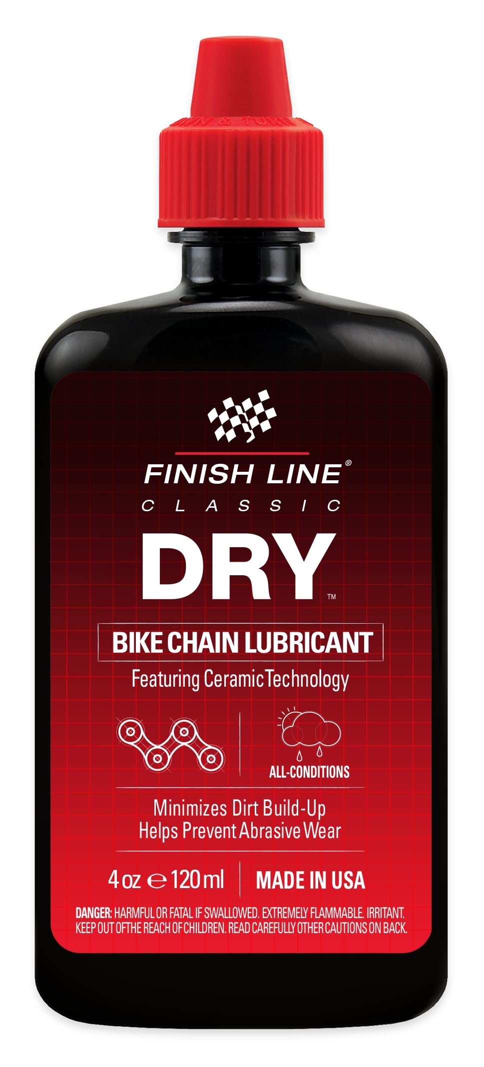 Finish Line Dry Bicycle Chain Squeeze Bottle Lube with Teflon – 4oz