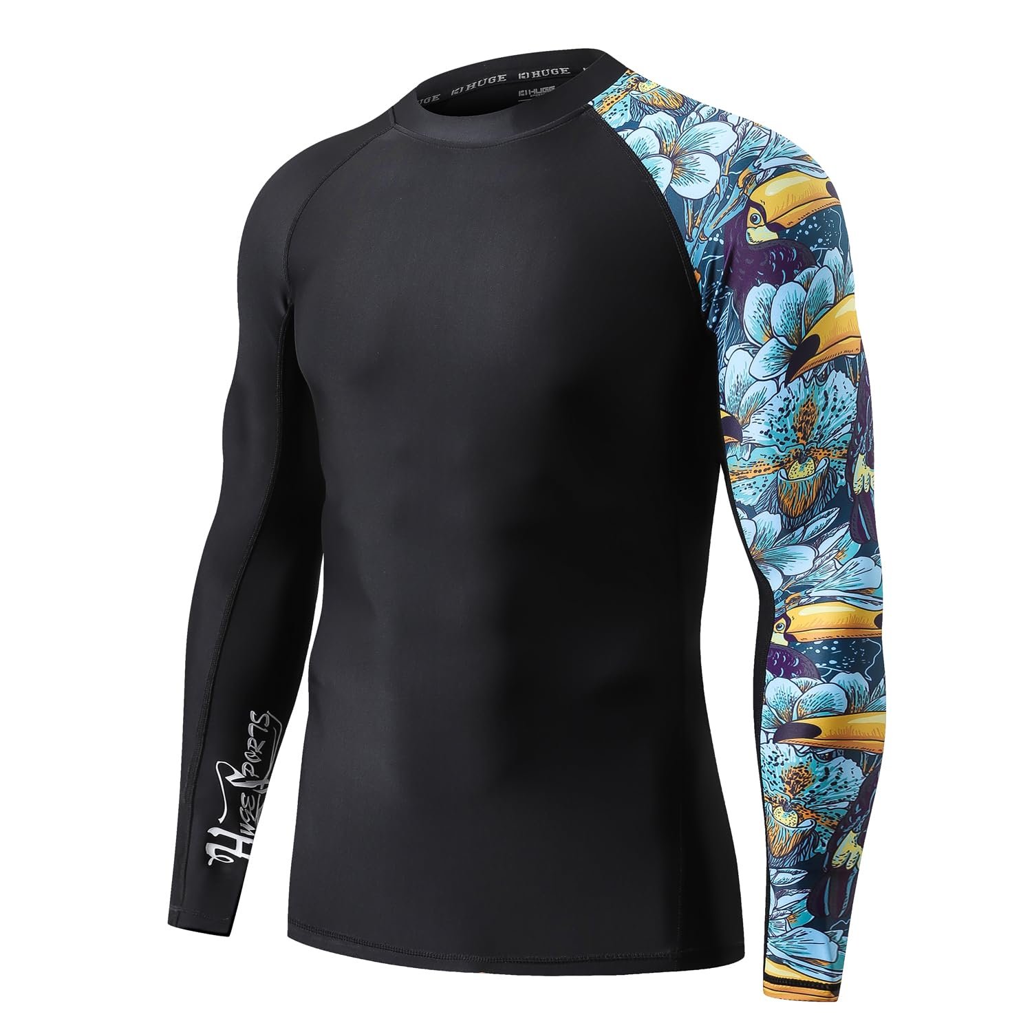 HUGE SPORTS Men’s Splice UV Sun Protection UPF 50+ Skins Rash Guard Long Sleeves