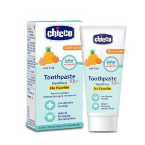 Chicco Toothpaste for Kids Mix Fruit Flavour 50g (1-6 Years) | Fluoride-Free & Low Abrasive | Removes Plaque, Helps Prevent Cavities | IDA Accepted