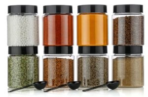 The Sr Brand (pack of 6) Multipurpose Unbreakable Plastic Transparent Storage Containers for Kitchen Airtight Masala Box Dabba Spice, Cereal, Dry Fruits Spice Box 250 Ml Round with Spoons