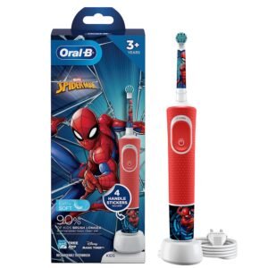 Oral-B Kids Spiderman Rechargeable Rotating Electric Toothbrush, 2 Brushing Modes (Daily & Sensitive), 2 Min Timer with Quadpacer, 2 Year Warranty by Oral B, IPX7 Water Resistant, Round Brush Head
