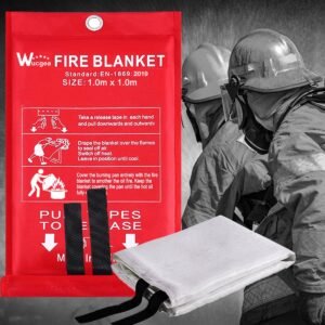 wucgea Fire Blanket for Kitchen – Fire Blanket DIN EN 1869:2019 Safety Fibreglass Fire Protection Blanket for Grease Fires Car School Fireplace Grill Office Garage Welding Warehouse 1 m x 1 m