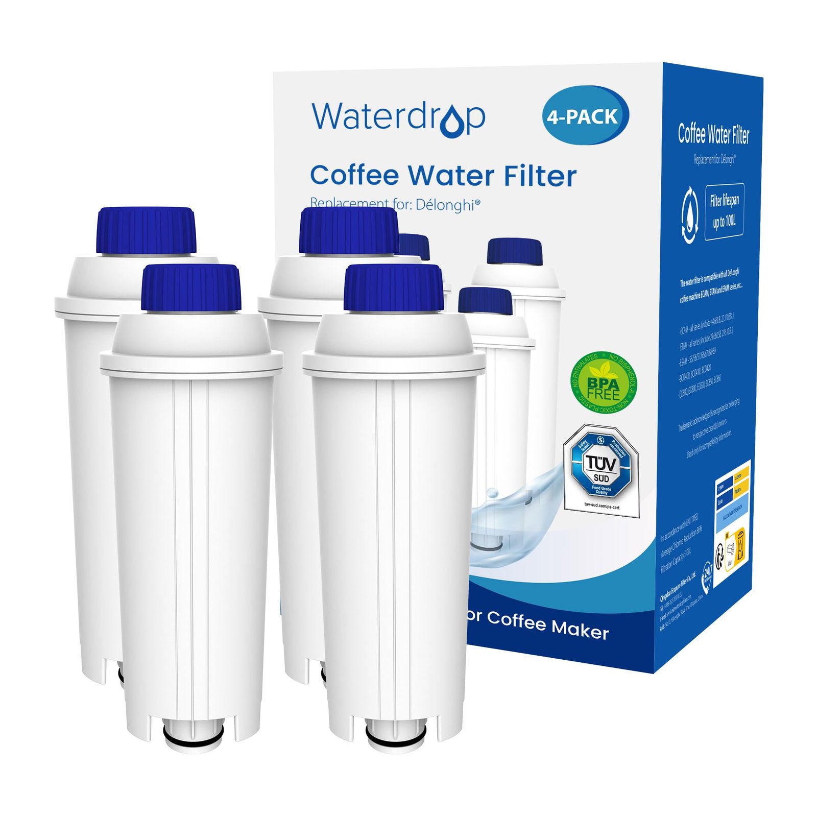 Waterdrop Coffee Water Filter, Replacement for De’Longhi® Water Filter (4)