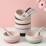 Eha Earth-Friendly Soup Bowls with Spoons Set of 6 | 250 ml | Made with Rice Husk Biocomposite | Microwave Safe Bowl | Serving Bowl Set | Multicolor