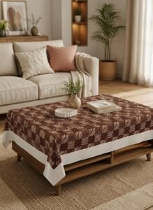 CASA-NEST 2-4 Seater PVC Table Cover; Beige & Brown Squares; Anti Slip; 40×60 Inches; 4 Seater Center Table Cover printed001