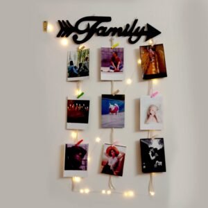 VAH Wooden Photo Frame with LED Light – photo wall hanging, memories, hanging photo frames for wall decoration, moments, photos for walls decoration, photo frames for wall-decoration with light (Family arow with light)