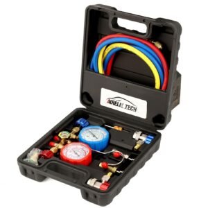 3 Way A/C Diagnostic Manifold Gauge Set, Fits R134A R12 R22 and R502 Refrigerants, with 5FT Hose, Acme Tank Adapters, Adjustable Couplers and Can Tap