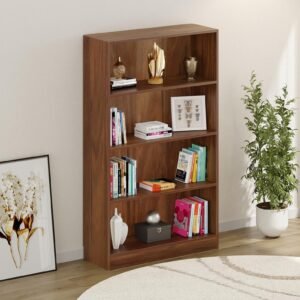 BLUEWUD Alex Multi Layer Wide & Narrow Design Bookshelf Filing Cabinet Books Rack Organizer for Décor Display Wall Mount Floor Standing for Home Library (Brown Maple, Alex 4-Layer)