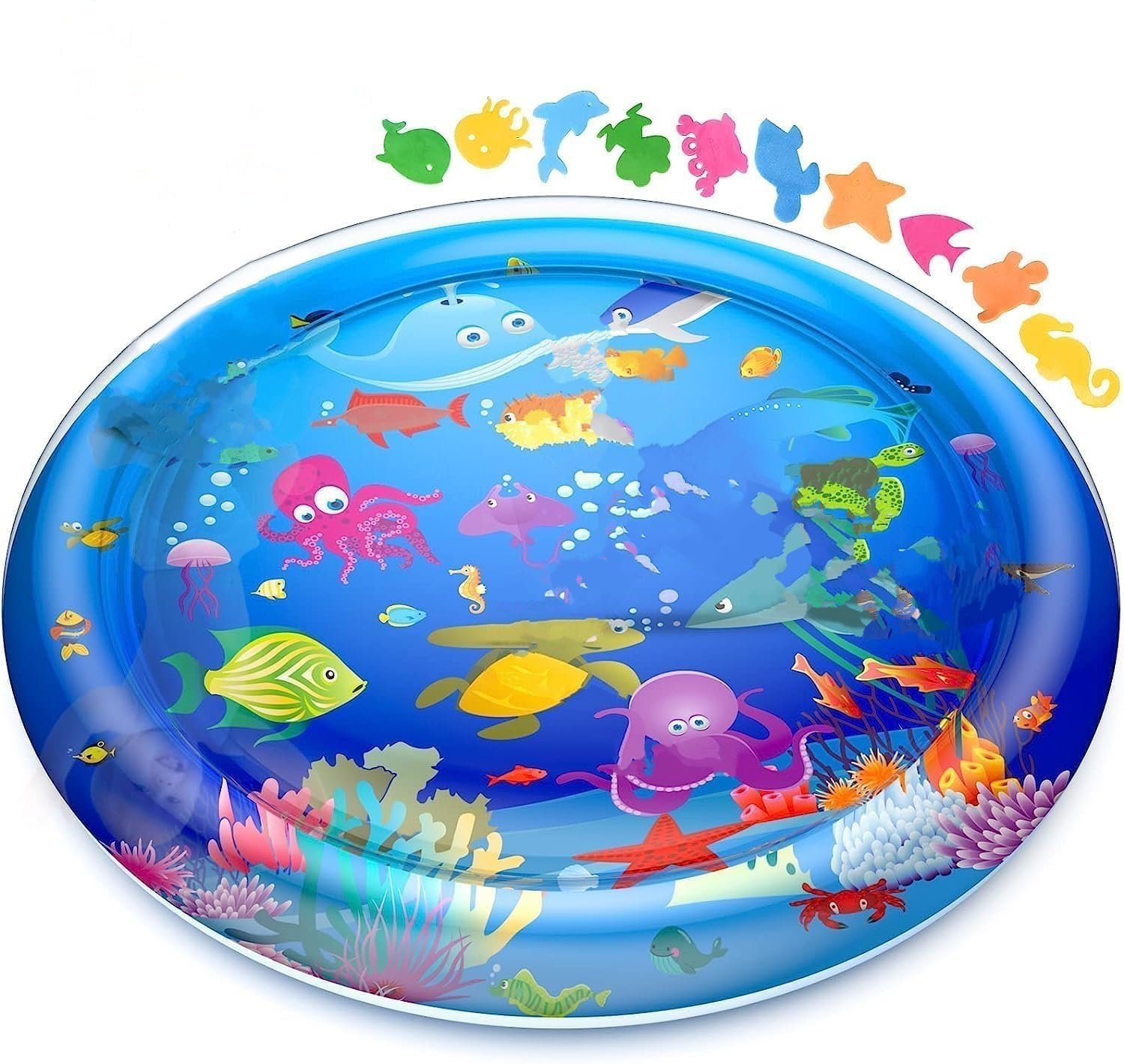 Tec Tavakkal Baby Kids Water Play Mat Toys Inflatable Tummy Time Leakproof Water Play Mat, Fun Activity Play Center Indoor and Outdoor Water Play Mat for Baby Random Design (Circle Water Mat)