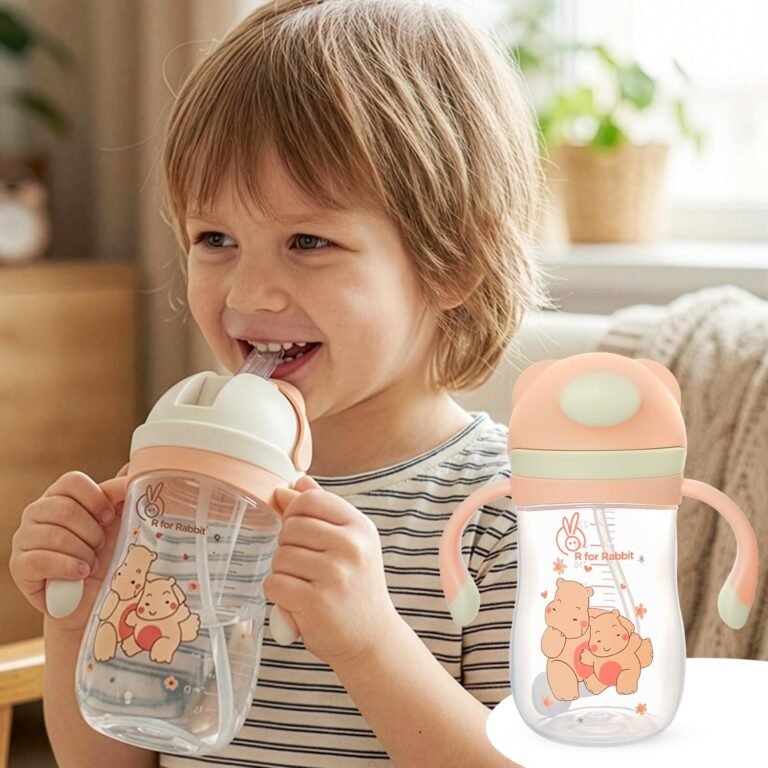 R for Rabbit Premium Hippo Straw Sipper Bottle |10 fl oz | Anti Spill Sippy Cup with Soft Silicone Straw BPA Free & Non-Toxic for Kids of 12 Months -(300 ml Yellow)