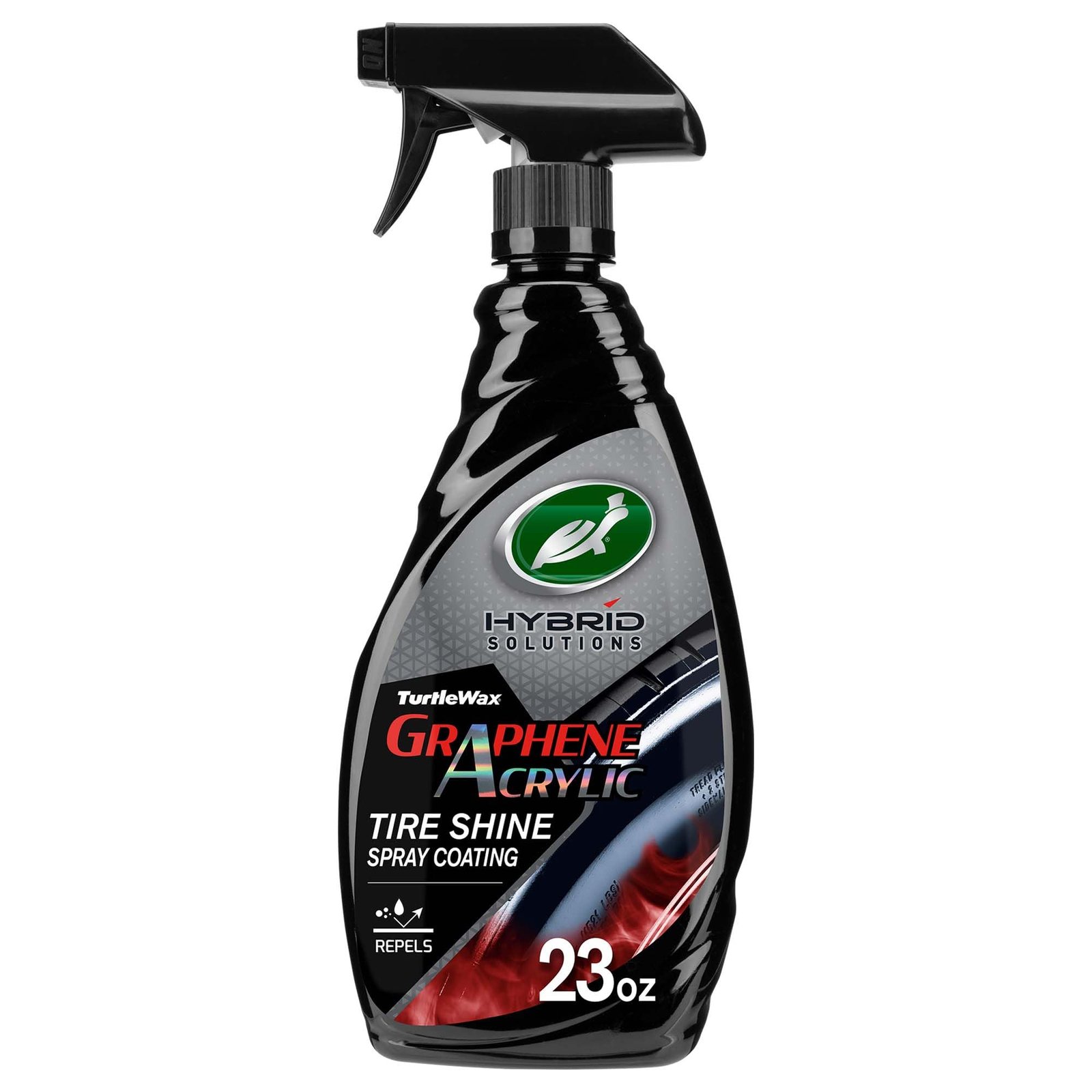 Turtle Wax Hybrid Solutions Graphene Acrylic Car Tyre Polish Spray Coating, Long-Lasting Black Shine, No-Sling, Water-Resistant Tyre Dresser with UV and Dirt Repellent Protection, 680ml, Pack of 1