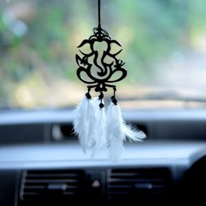 Ganesha Dream Catcher Car Decoration Items Interior Spiritual Charm Car Hanging Accessories Interior Protection Ornament for Positive Vibes Car Mirror Hanging Gift – Black & White