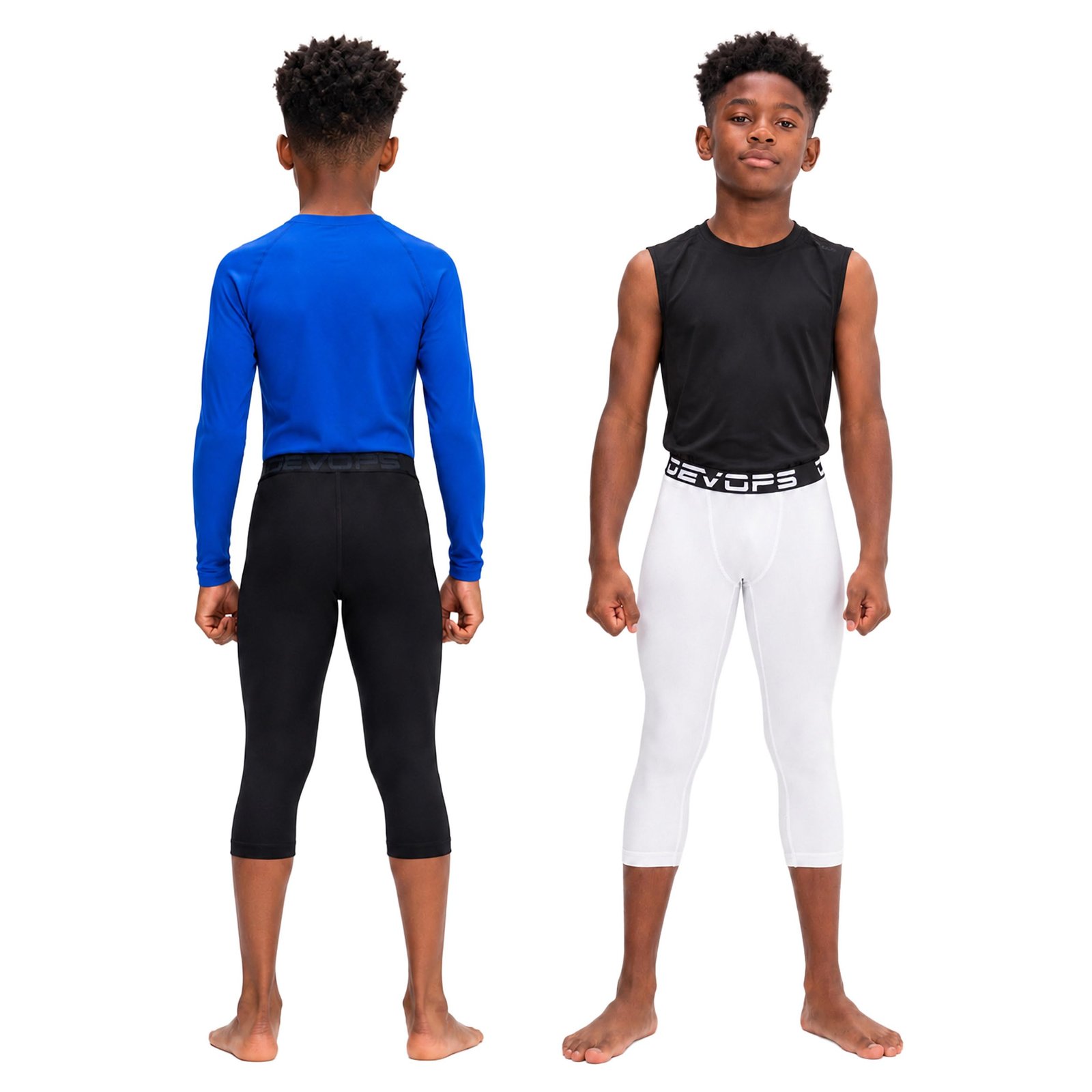 DEVOPS Boys 2-Pack 3/4 Compression Tights Sport Leggings Pants