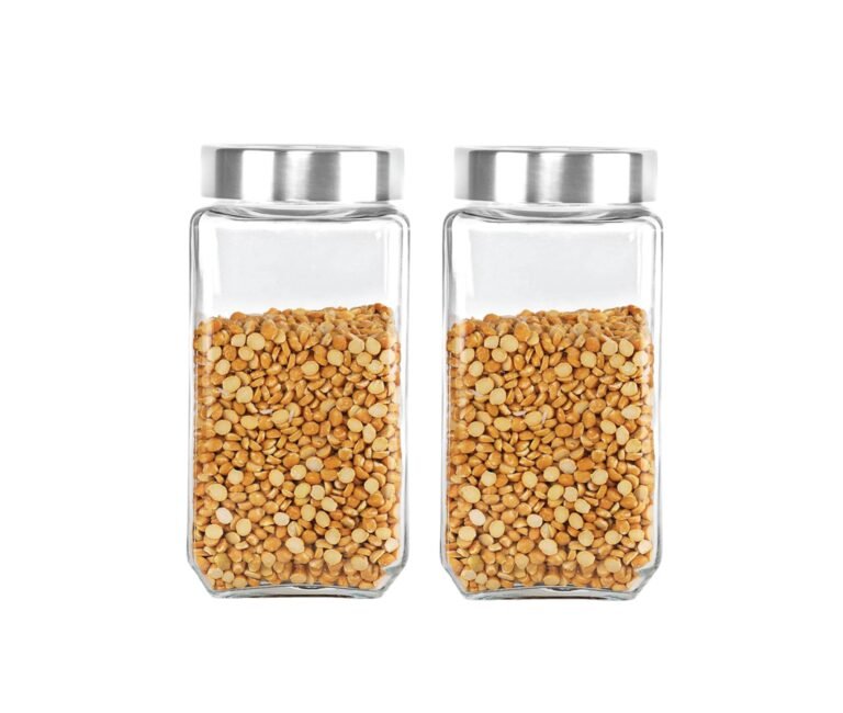 CELLO Qube Fresh Glass Storage Jar for Kitchen Set of 2 Pcs, 1000ml Transparent | Fridge Safe Airtight Leadfree Toughened Glass Kitchen Storage Containers Set For Beans, Whole Grains Spices Dry Fruits