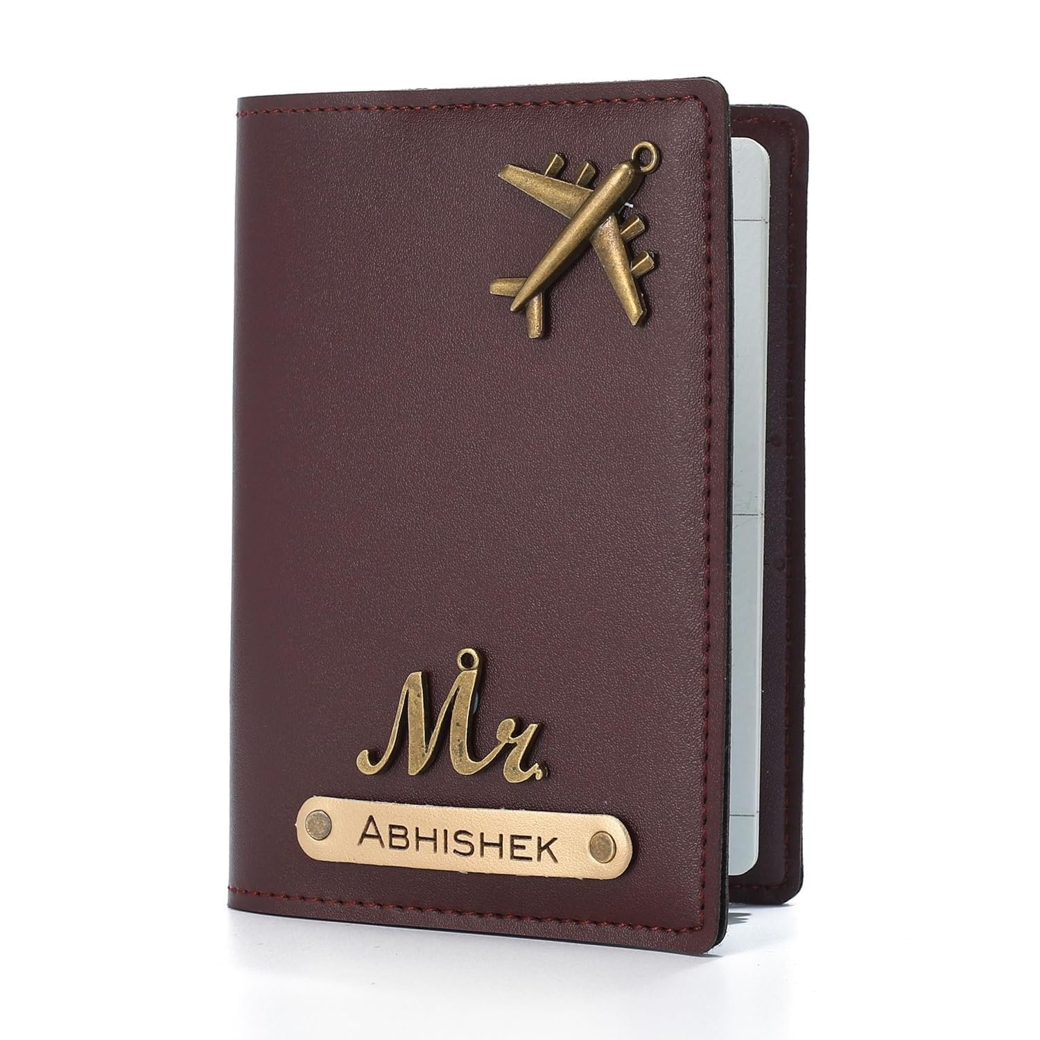 Personalised Name & Charm Leather Passport Cover Holder for Men & Women Brown – Customised Passport Holder for Gift