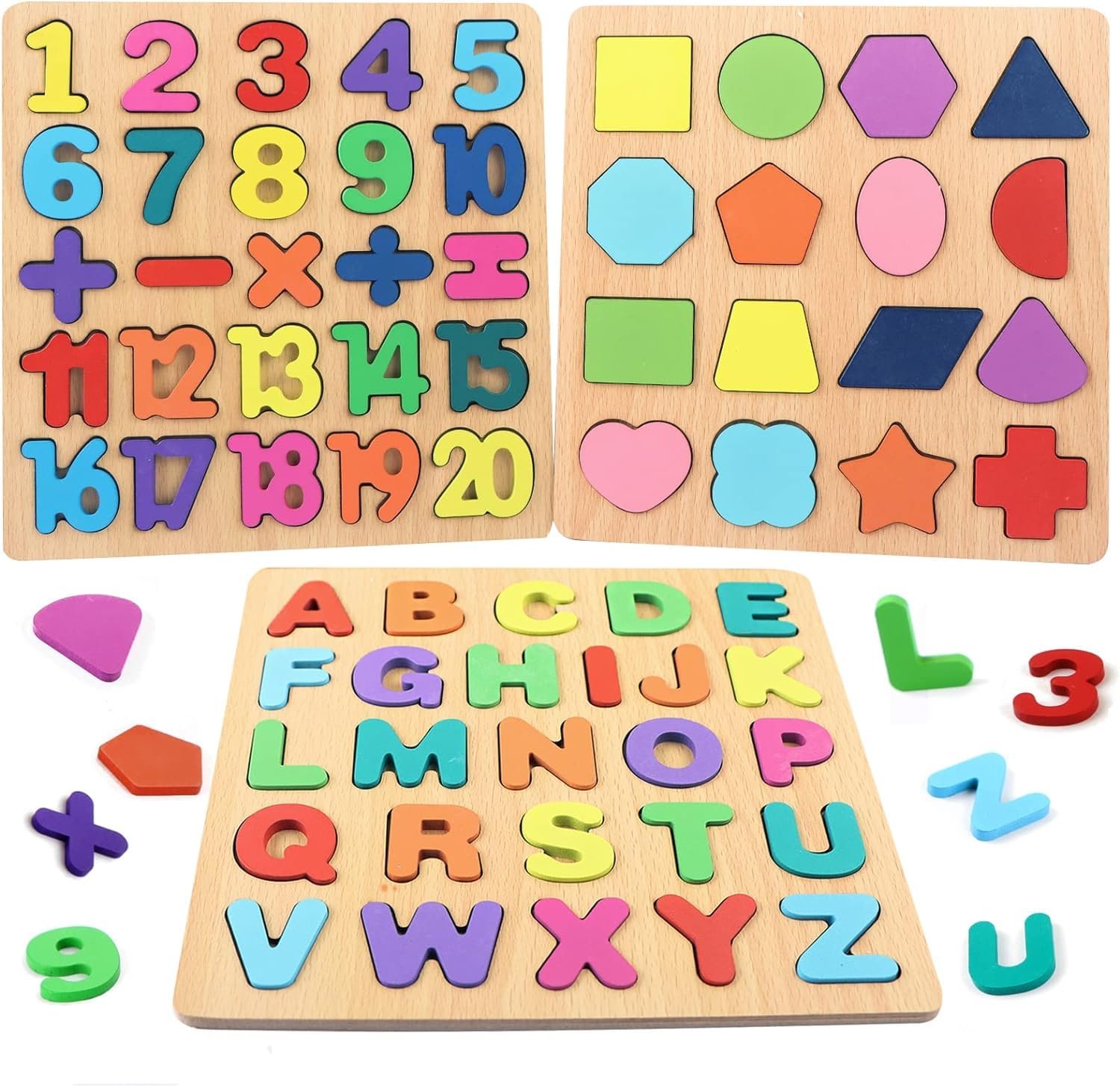 Niwlix Wooden Learning Educational Board for Kids, Puzzle Toys for 2+ Years Old Boys & Girls Educational Toys for Toddlers & Preschoolers, ABCD for Kids(Alphabets, Numbers & Shapes)