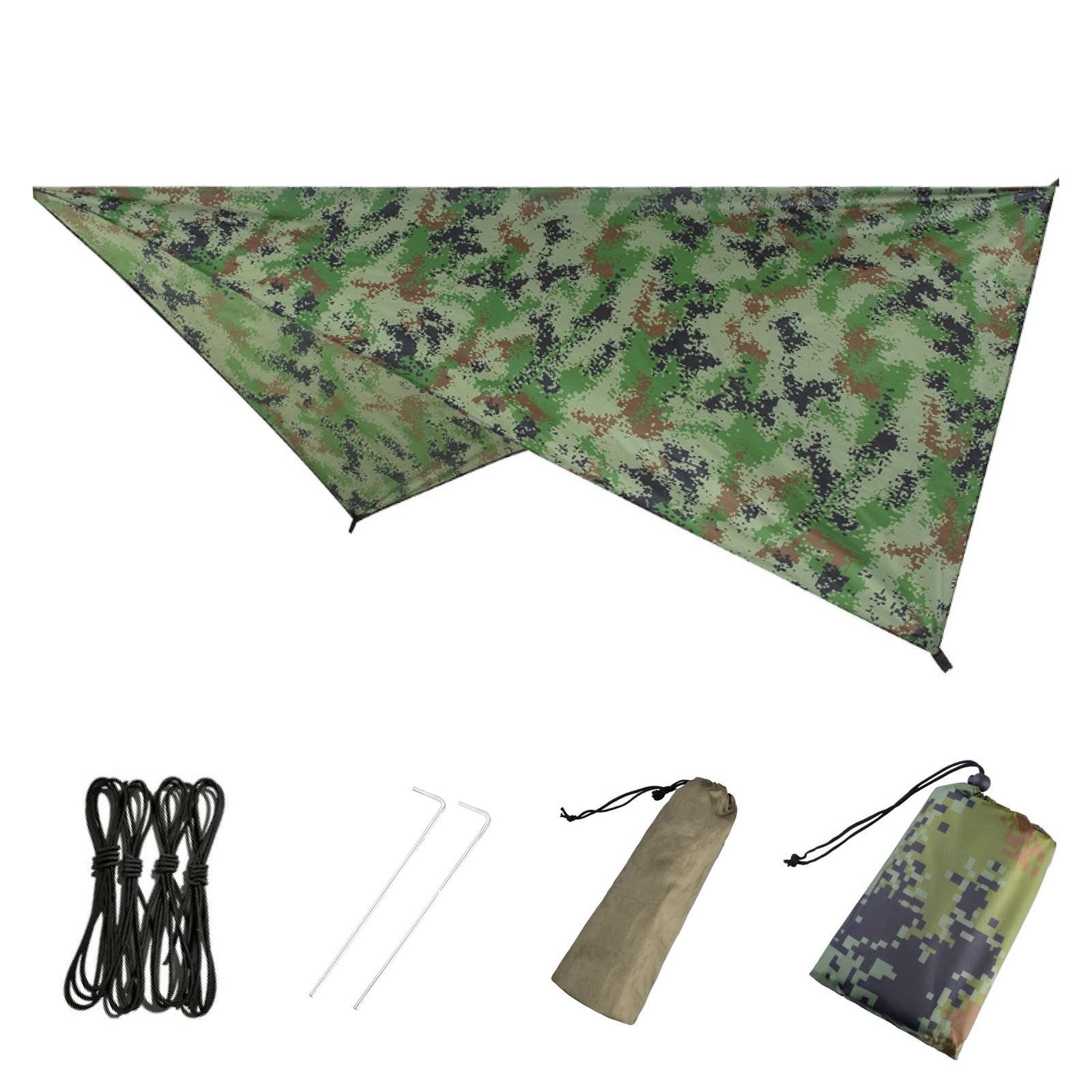Azarxis Hammock Camping Tarp Rain Fly, Waterproof Tent Footprint Shelter Canopy Sunshade Cloth Picnic Mat for Outdoor Awning Hiking Beach Backpacking – Included Guy Lines & Stakes
