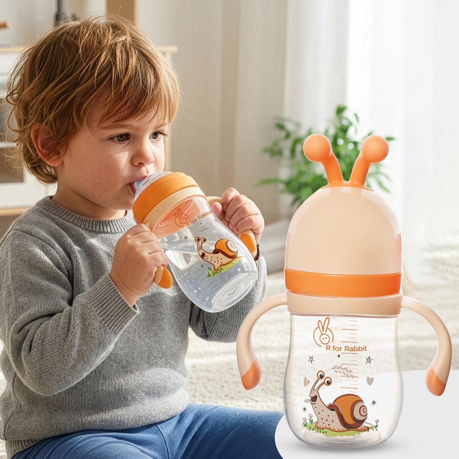 R for Rabbit Snozzy Spout Sippy Cup 240 ML Bottle, PP Spour Sipper, Soft Silicon Spout, Kids of 1 + Year (Yellow)