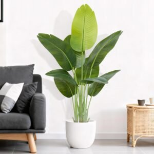 4ft Artificial Bird of Paradise Plant, Faux Banana Tree with 9 Trunks, 120cm Artificial Plants with Pot for Home Decor, Silk Floor Fake Indoor Plant Perfect for Living Room Office Bedroom