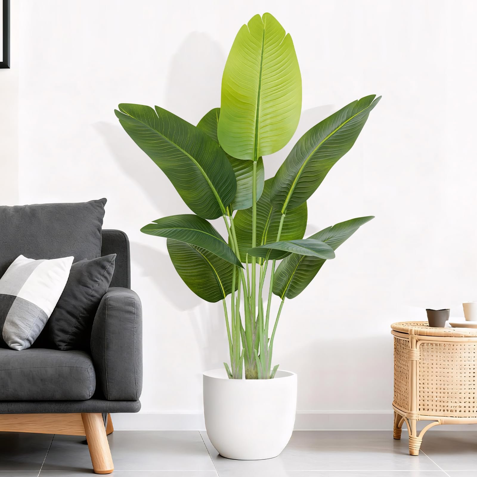 4ft Artificial Bird of Paradise Plant, Faux Banana Tree with 9 Trunks, 120cm Artificial Plants with Pot for Home Decor, Silk Floor Fake Indoor Plant Perfect for Living Room Office Bedroom