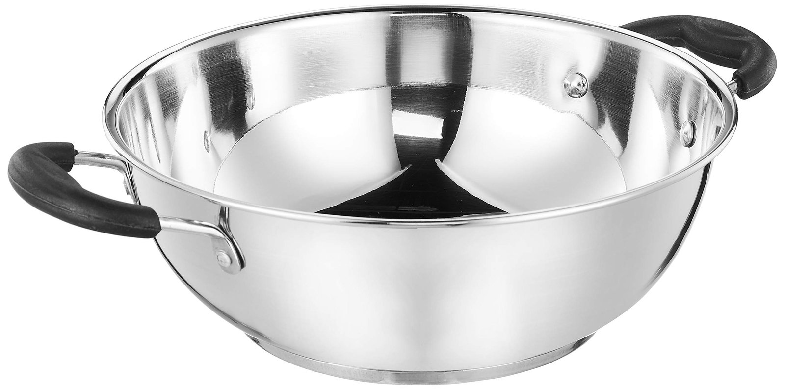 Amazon Brand – Solimo Stainless Steel Kadhai | Gas and Induction Compatible | Heavy Bottom for Better Heat Retention| 25 cm Dia | 3 L Capacity | Height: 15 cm | Diameter: 25 cm | Silver, 3000 ml