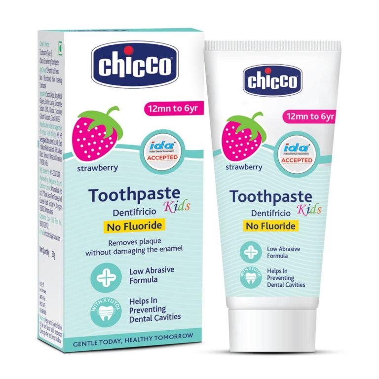 Chicco Toothpaste for Kids, Best for Baby (1y-6y), Strawberry Flavour, 50g | Fluoride-Free & Low Abrasive | Removes Plaque, Helps Prevent Cavities | IDA Accepted