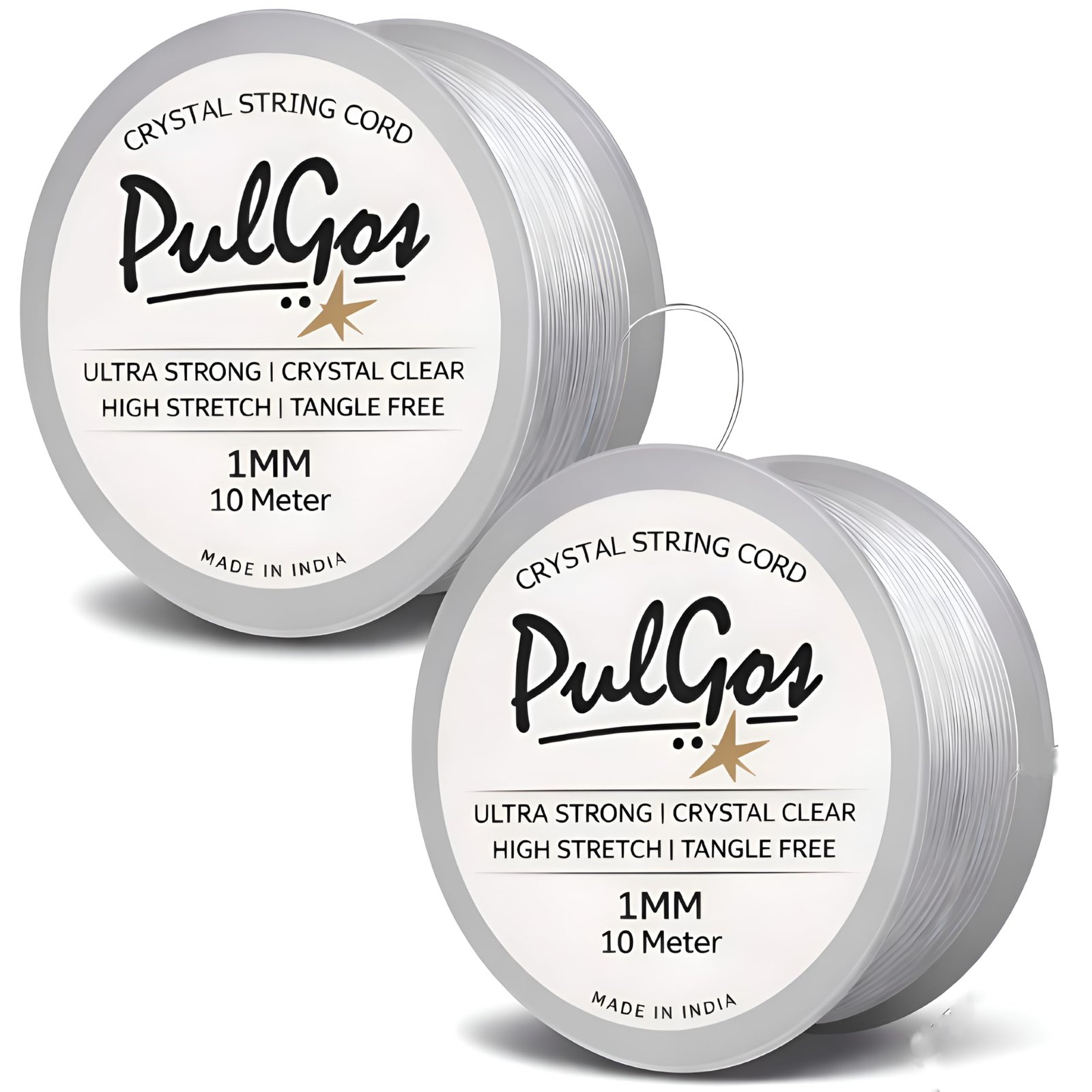 PulGos 𝟏𝟎𝐌 Pack-𝟐 Crystal Elastic Cord–1.0mm |Round Beading Thread for Bracelet Necklaces DIY Handmade Jewelry Making |Strong & Durable Spool for Crafting Flexible String for Beads & Accessories