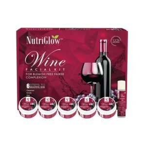 NutriGlow Red Wine Facial Kit for Glowing Skin – 6-Step At-Home Parlour Facial with Resveratrol & Red Grape Extracts for Tan Removal, Anti-Ageing & Radiant Skin | All Skin Types | 250g + 10ml Serum