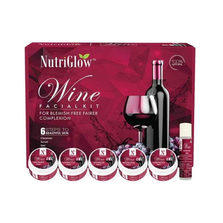 NutriGlow Red Wine Facial Kit for Glowing Skin – 6-Step At-Home Parlour Facial with Resveratrol & Red Grape Extracts for Tan Removal, Anti-Ageing & Radiant Skin | All Skin Types | 250g + 10ml Serum